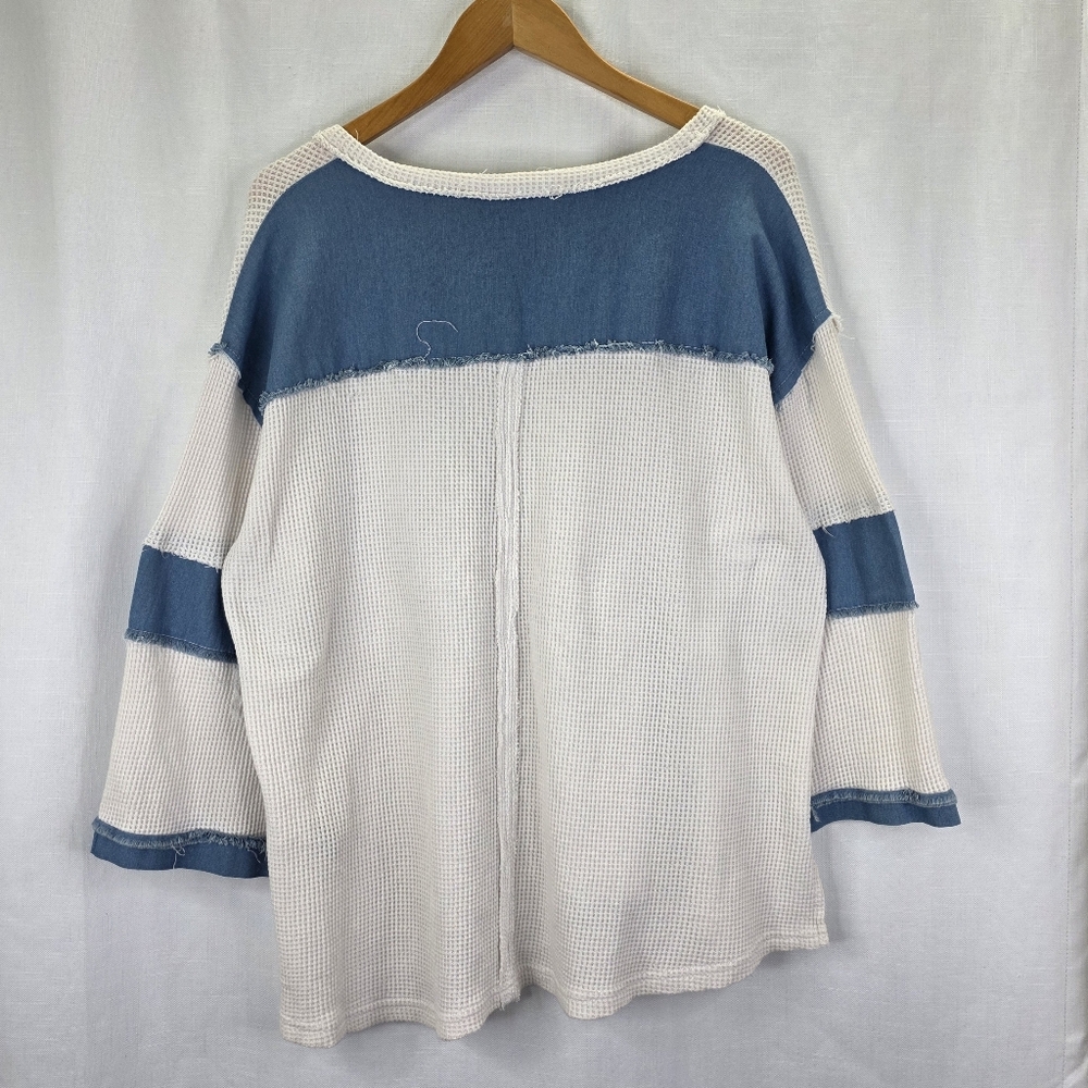 POL Women's Colorblock Waffle Knit  Round Neck Long Sleeve Boho Cottage Core  L - Picture 9 of 15